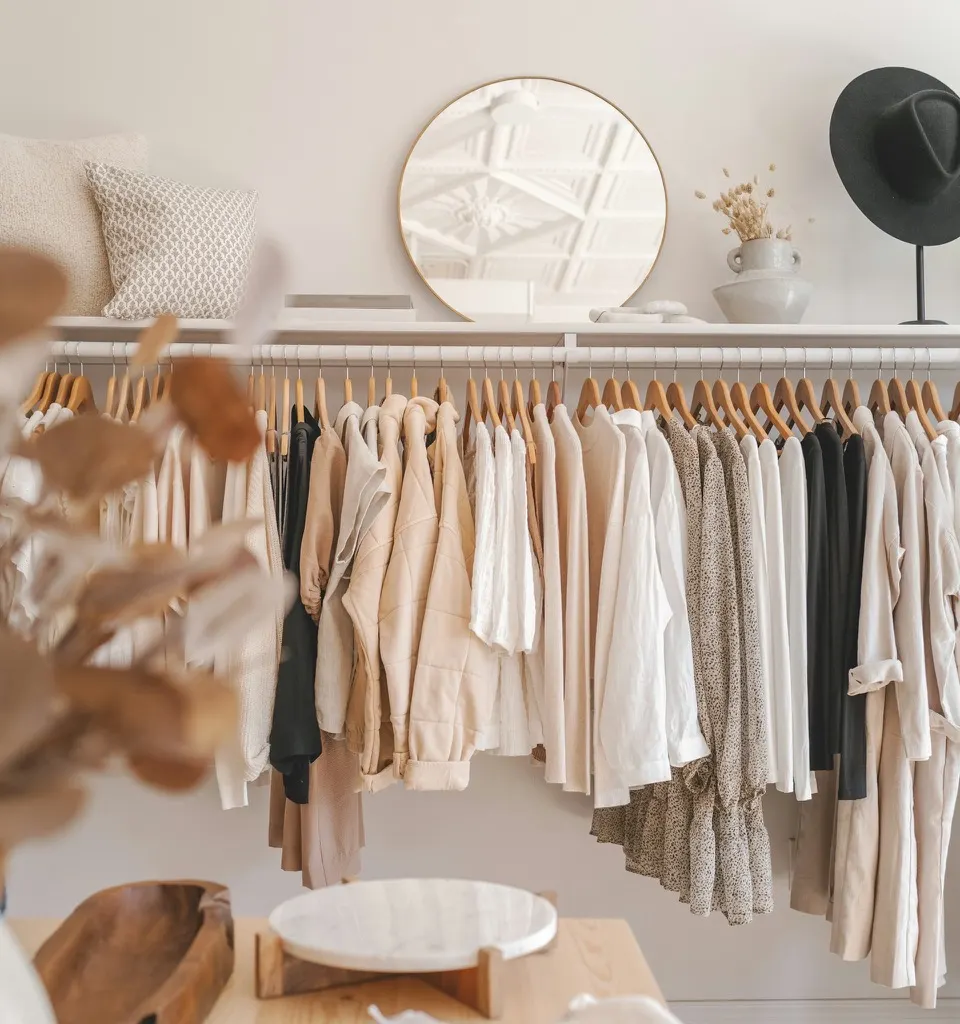 A curated clothing rack in a boutique retail shop